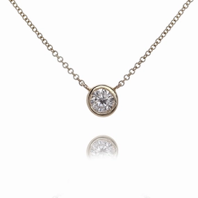 Estate 14 Karat Yellow Gold Solitaire Diamond Pendant Necklace