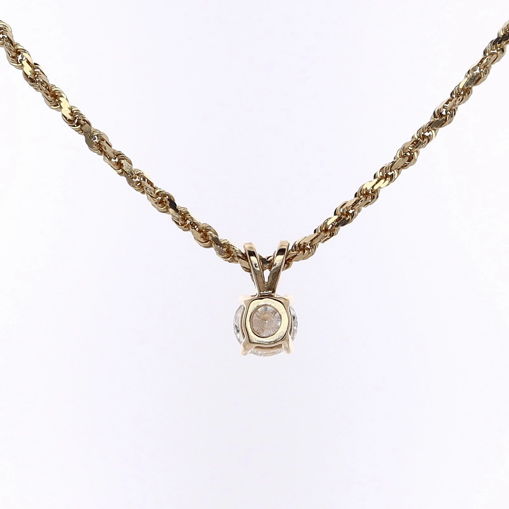 Estate 14 Karat Yellow Gold Solitaire Diamond Pendant Necklace
