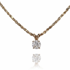 Estate 14 Karat Yellow Gold Solitaire Diamond Pendant Necklace