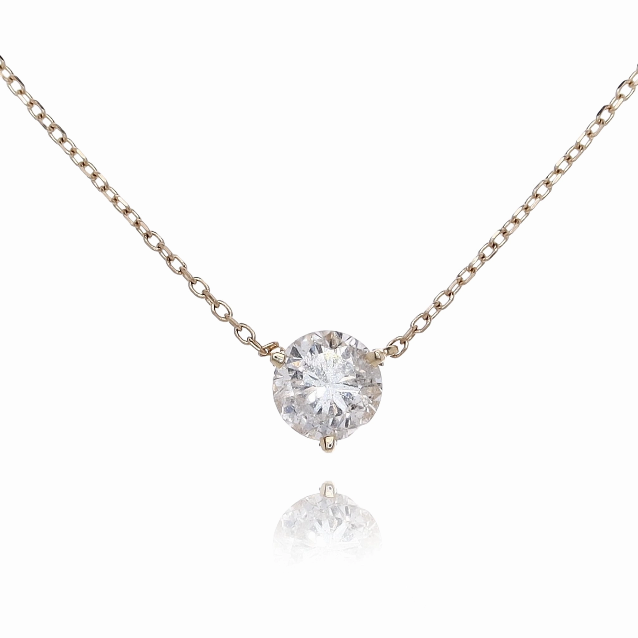 Estate 14 Karat Yellow Gold Solitaire Diamond Pendant Station Necklace