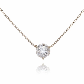 Estate 14 Karat Yellow Gold Solitaire Diamond Pendant Station Necklace