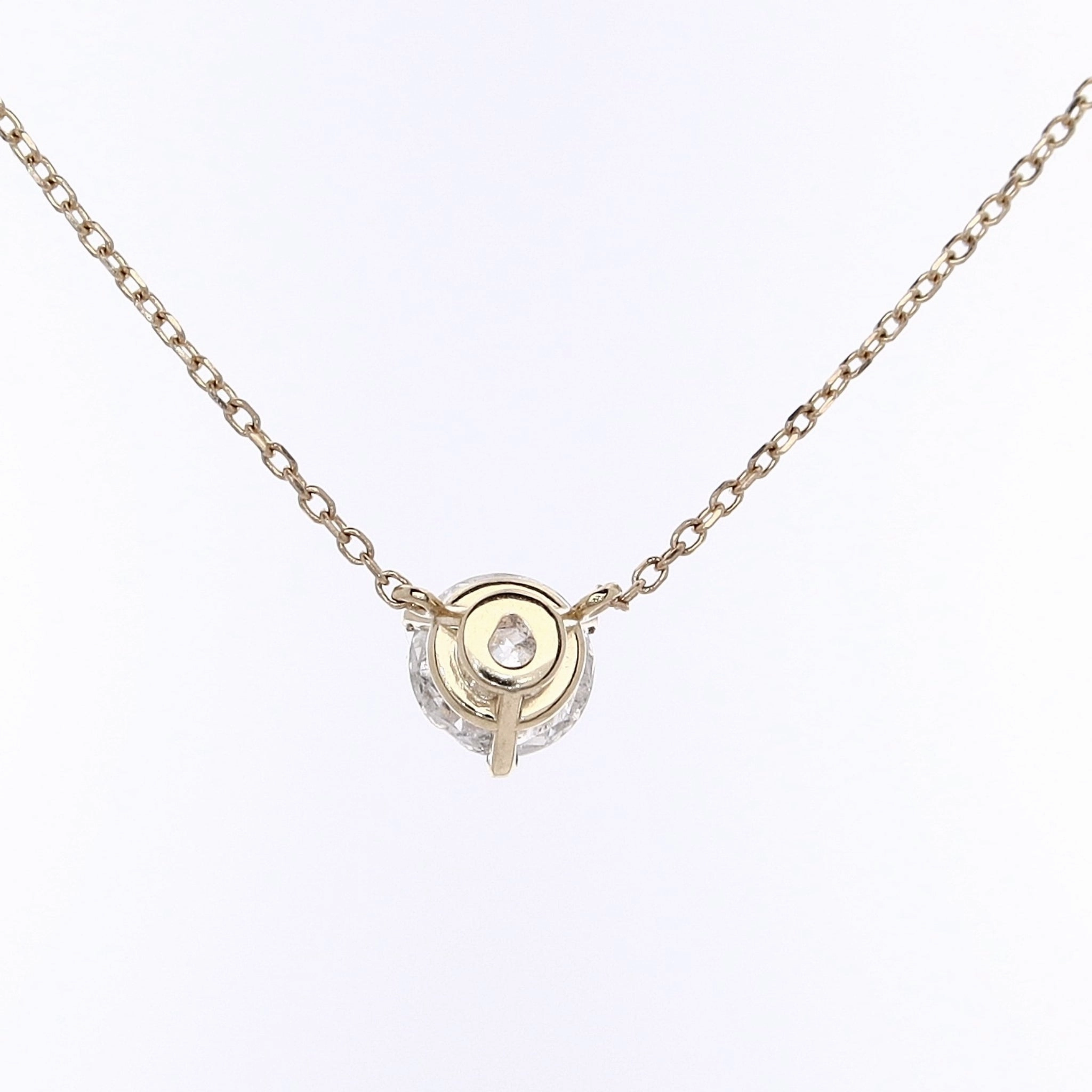 Estate 14 Karat Yellow Gold Solitaire Diamond Pendant Station Necklace