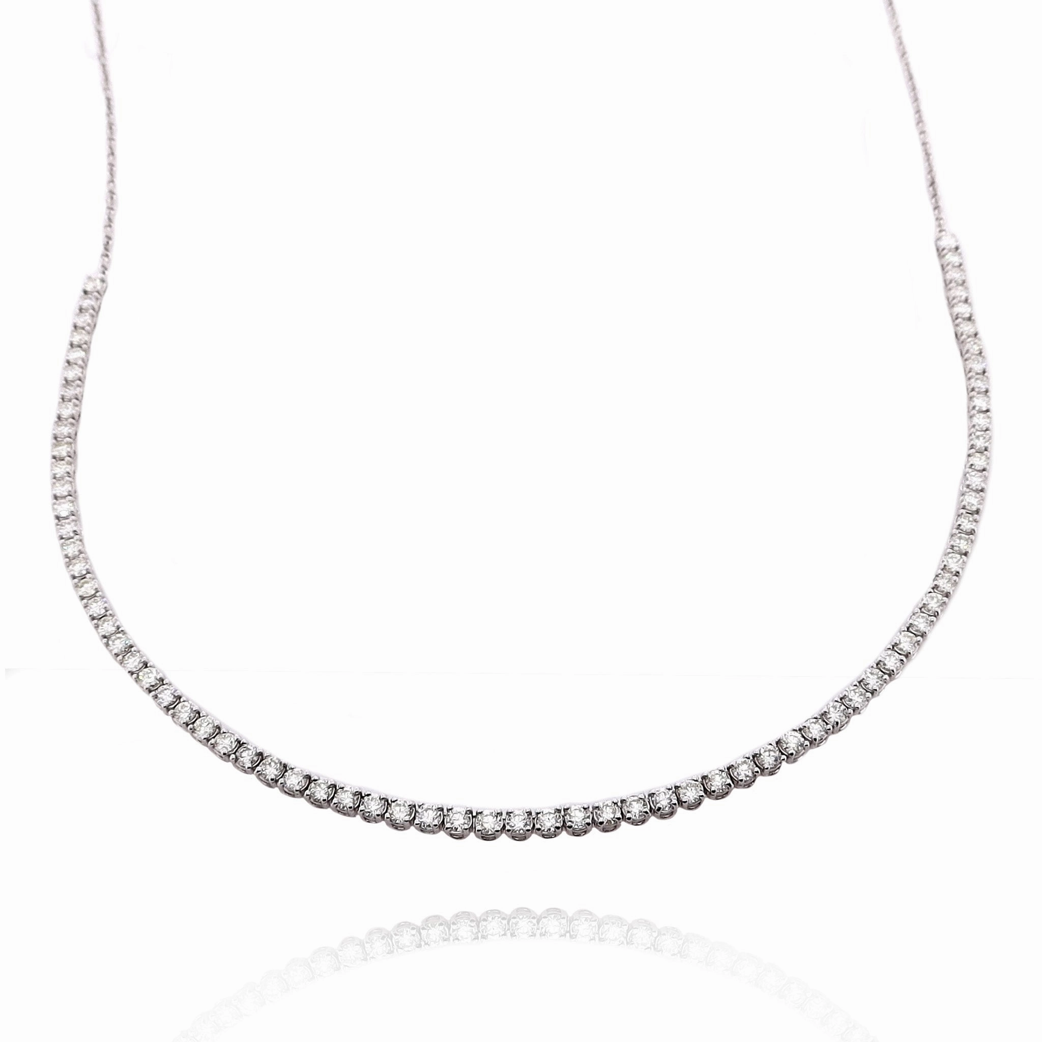 Estate 14k White Gold Adjustable Halfway Diamond Tennis Style Choker Necklace
