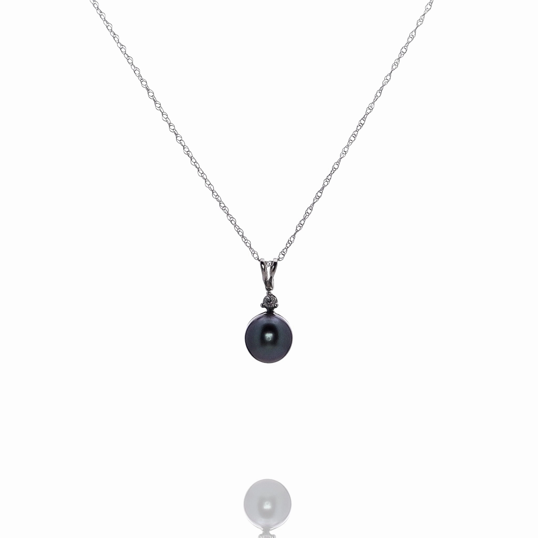 Estate 14k White Gold Gray Tahitian Pearl and Diamond Pendant Necklace