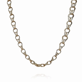 Estate 14k Yellow Gold 24" Double Loop Charm Link Chain Necklace