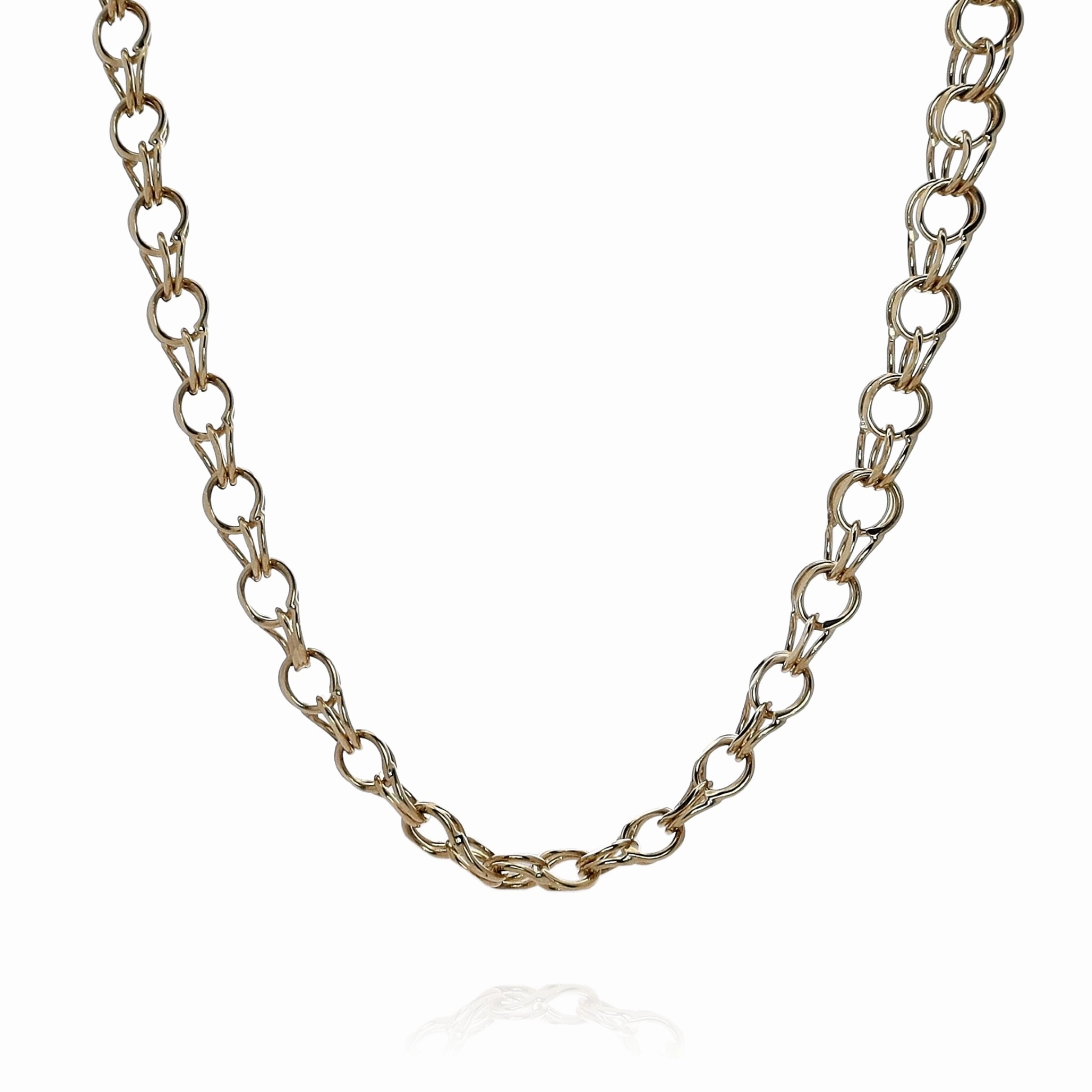 Estate 14k Yellow Gold 24" Double Loop Charm Link Chain Necklace