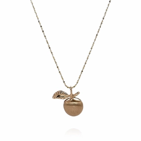 Estate 14k Yellow Gold Brushed Apple and Leaf Chain Pendant Necklace