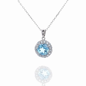 Estate 18 Karat White Gold Blue Topaz Pendant Necklace
