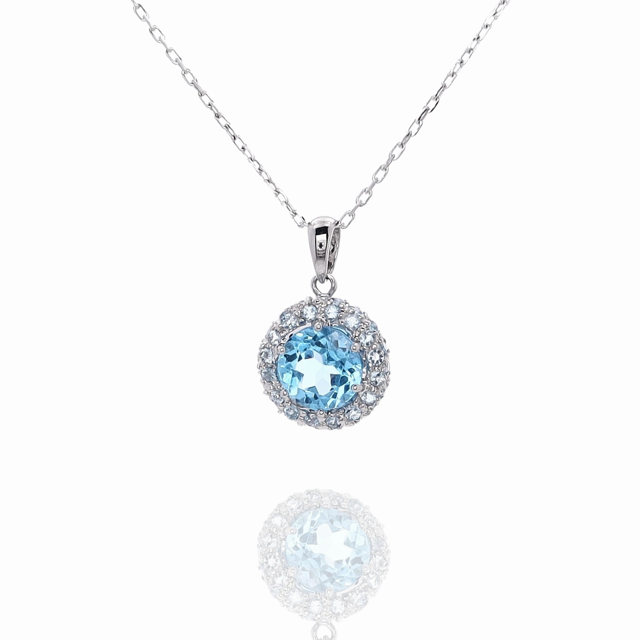 Estate 18 Karat White Gold Blue Topaz Pendant Necklace