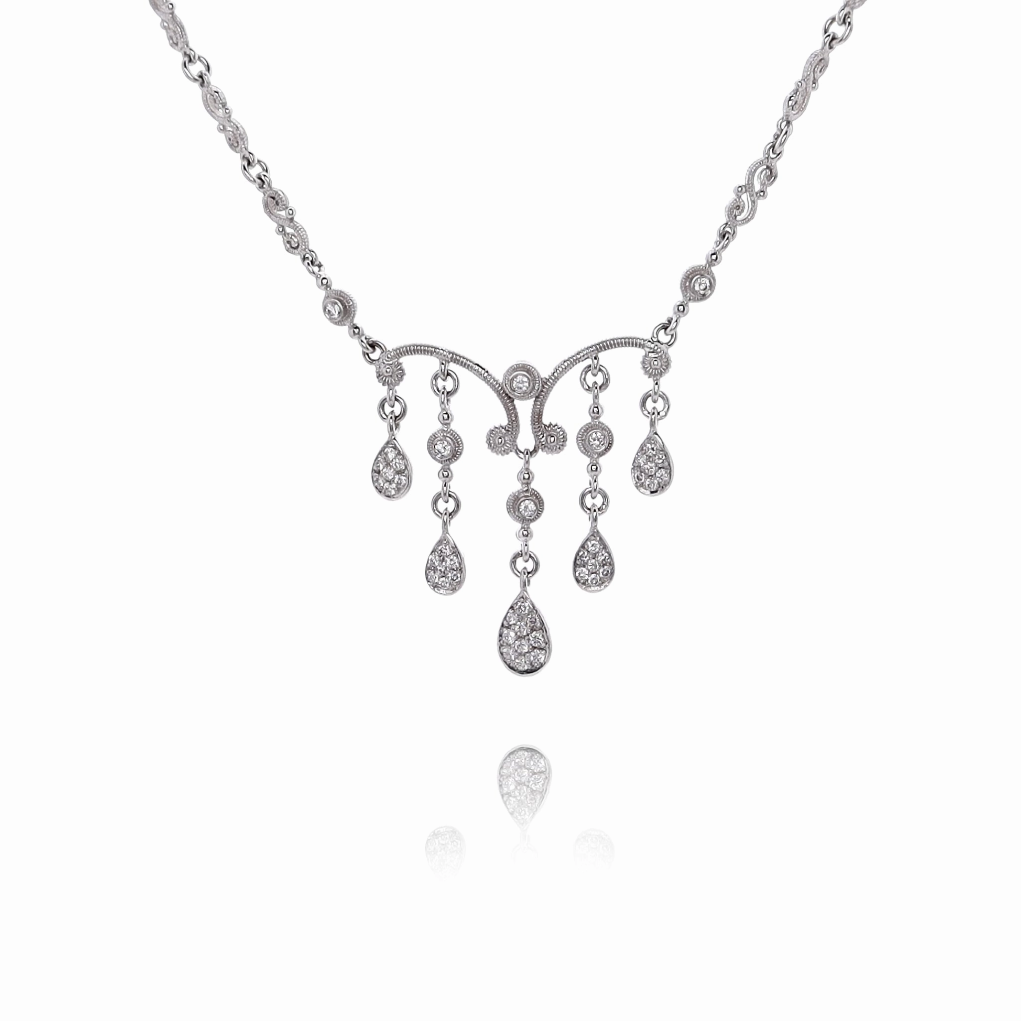 Estate 18 Karat White Gold Diamond Pendant "S" Link Necklace
