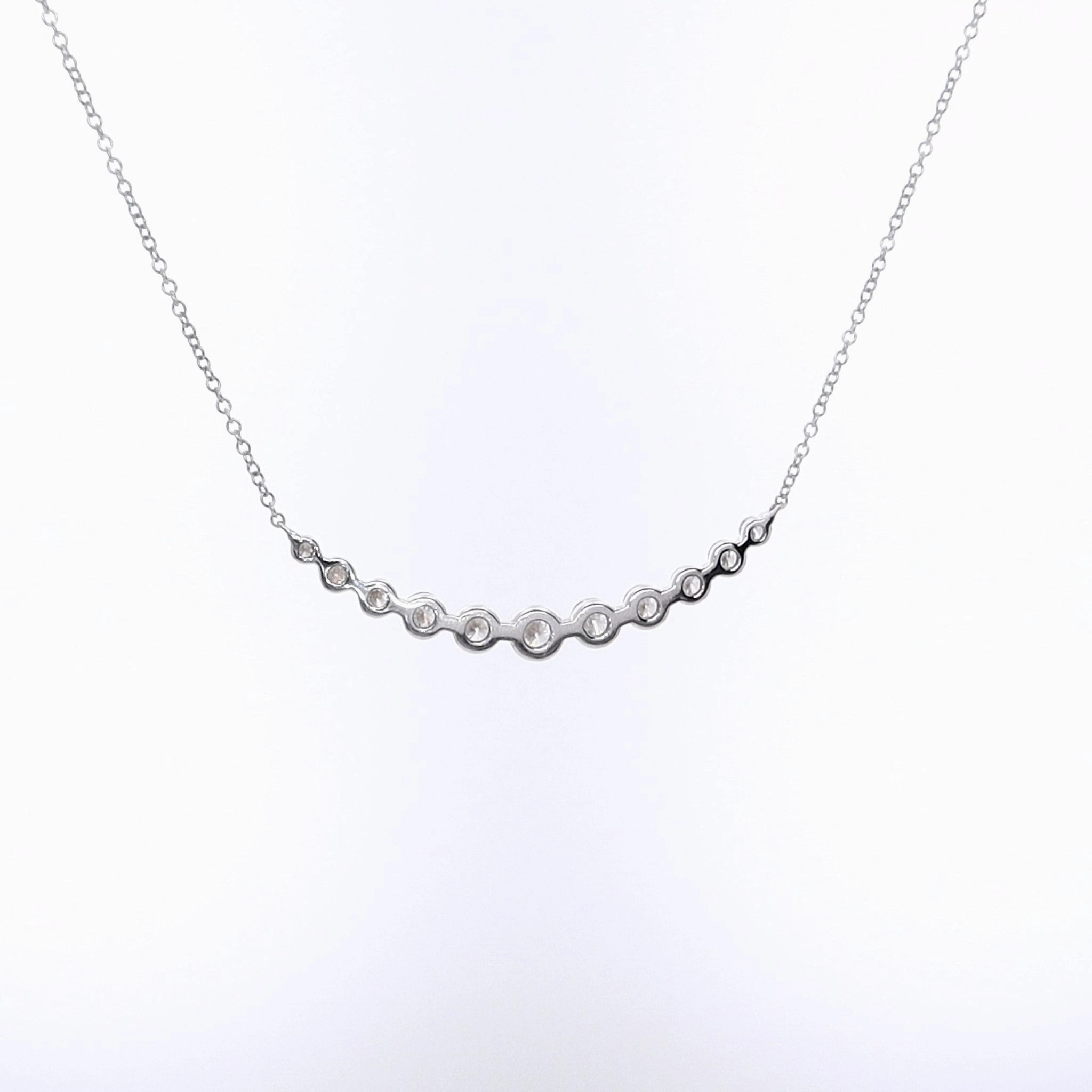 Estate 18 Karat White Gold Graduated Diamond Smile Design Pendant Necklace