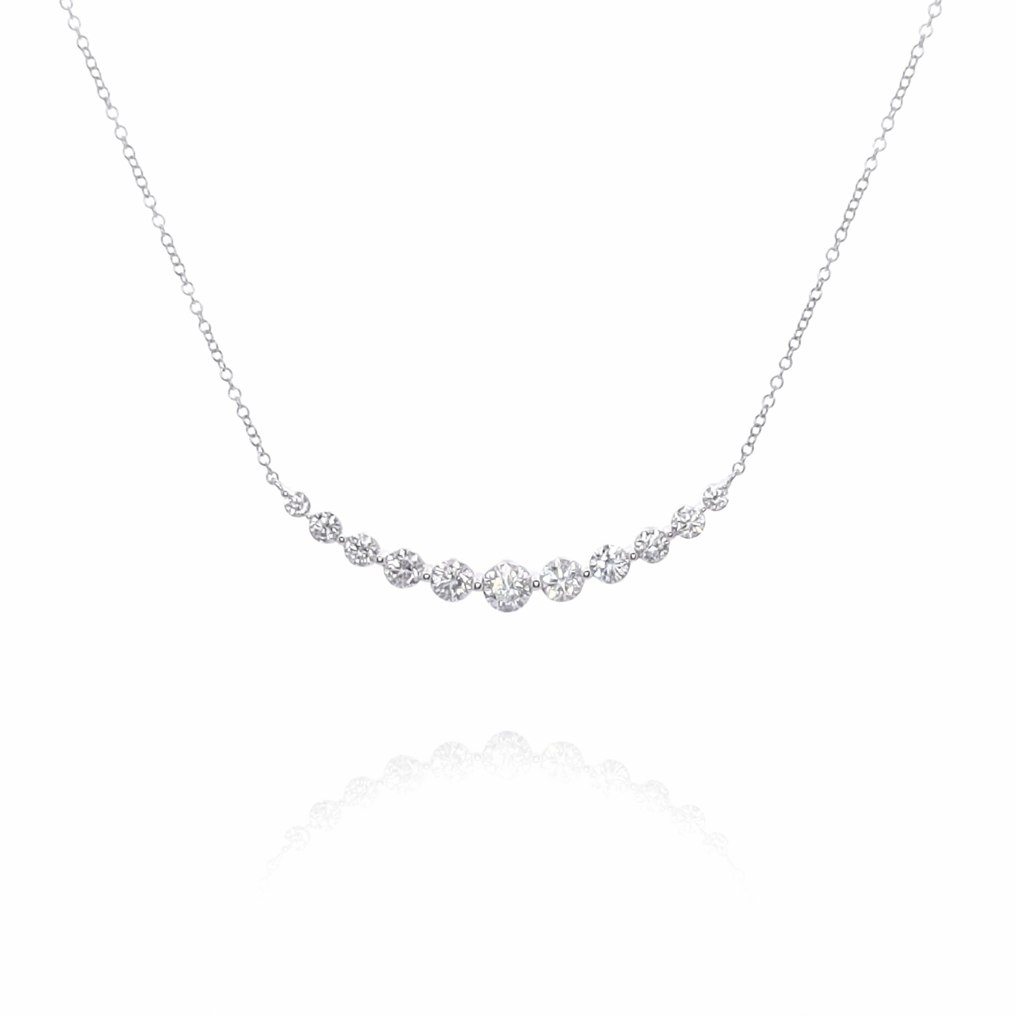 Estate 18 Karat White Gold Graduated Diamond Smile Design Pendant Necklace
