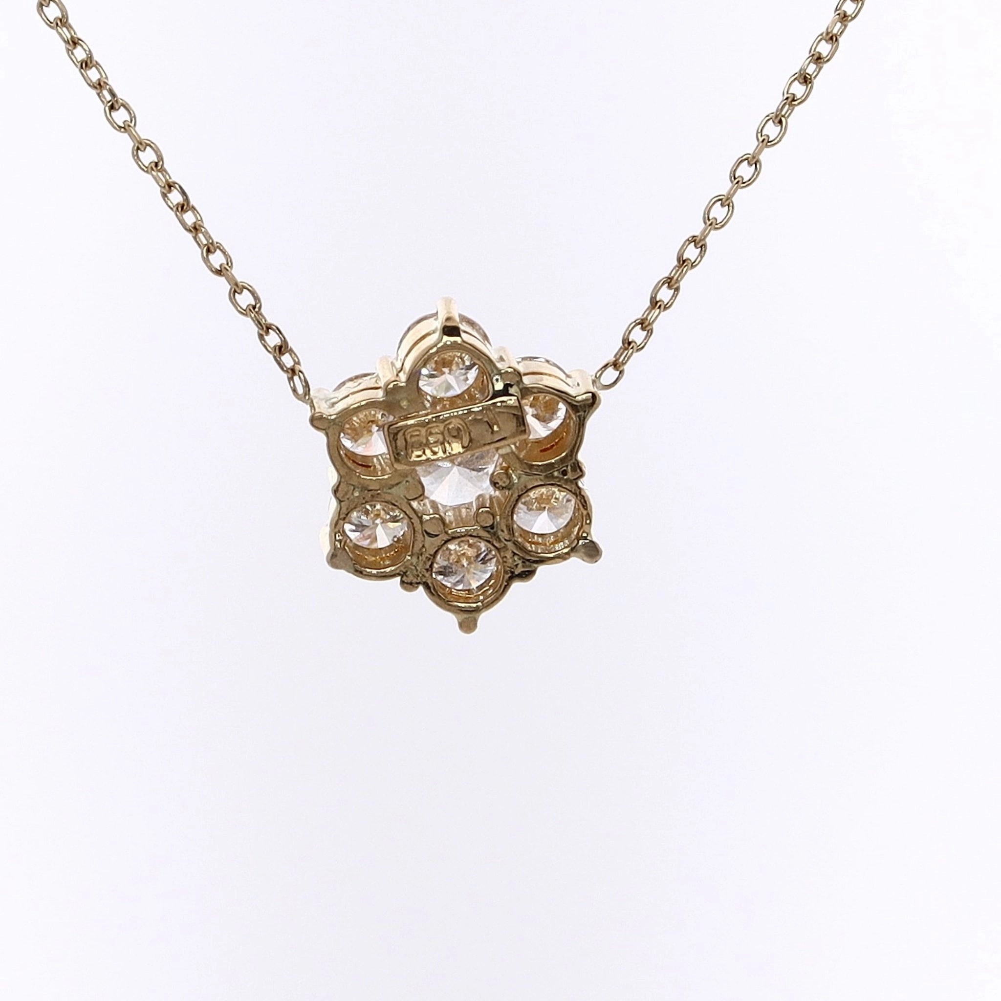 Estate 18 Karat Yellow Gold Cluster Diamond Pendant Cluster Necklace