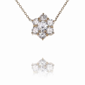 Estate 18 Karat Yellow Gold Cluster Diamond Pendant Cluster Necklace