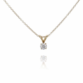 Estate 18 Karat Yellow Gold Solitaire Diamond Pendant Necklace