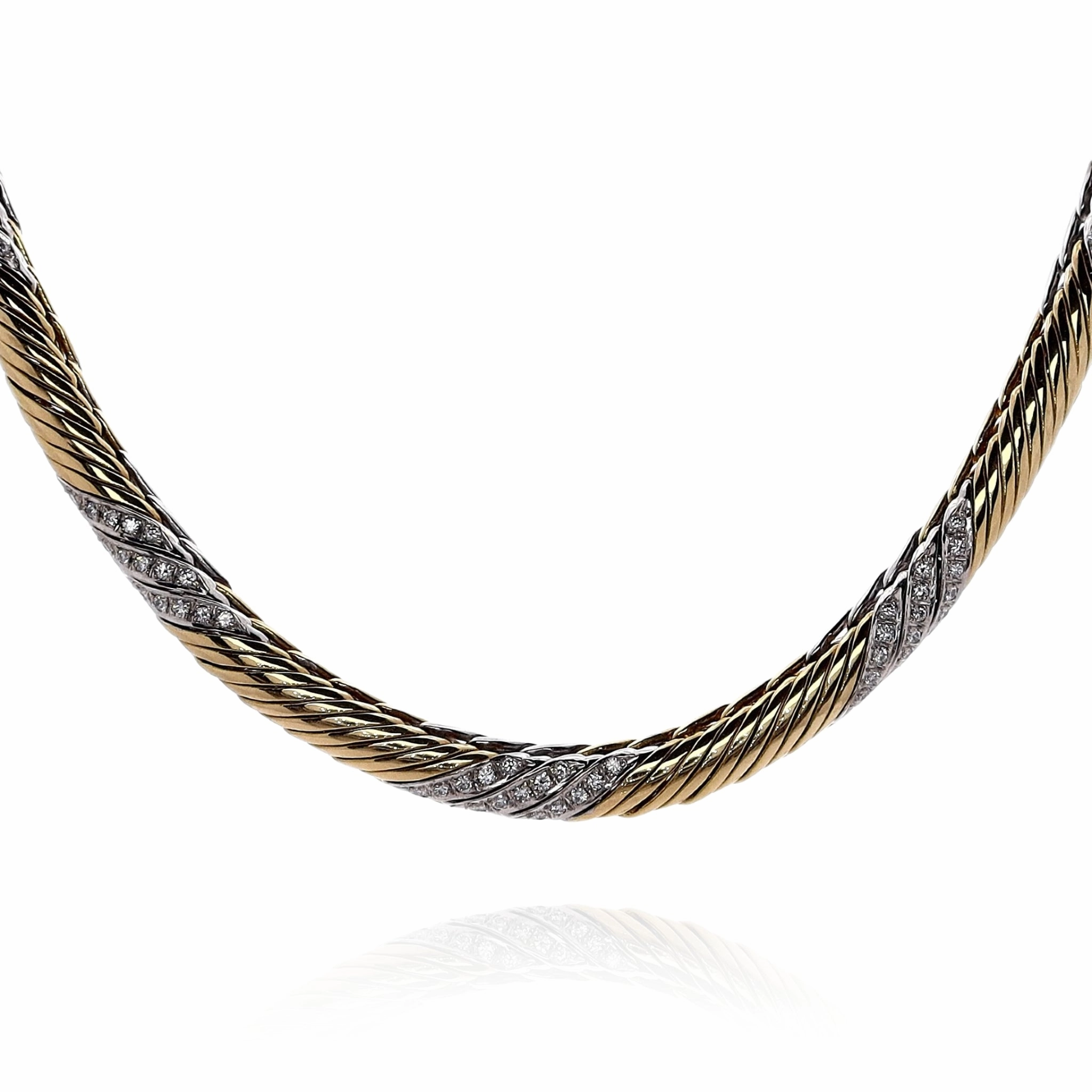 Estate 18k Two-Tone 16" Heavy Ribbed Design Diamond Necklace