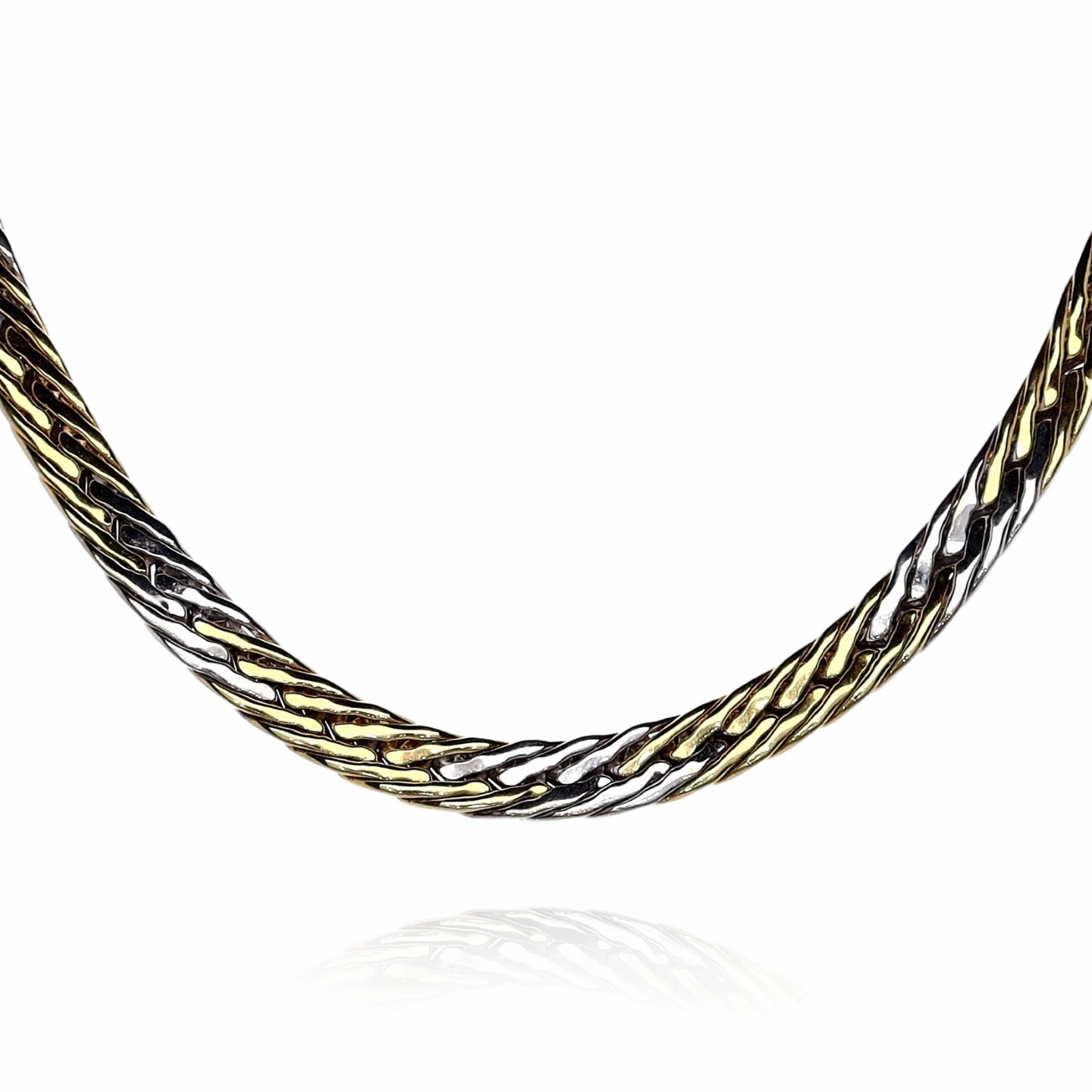 Estate 18k Two-Tone 16" Heavy Ribbed Design Diamond Necklace