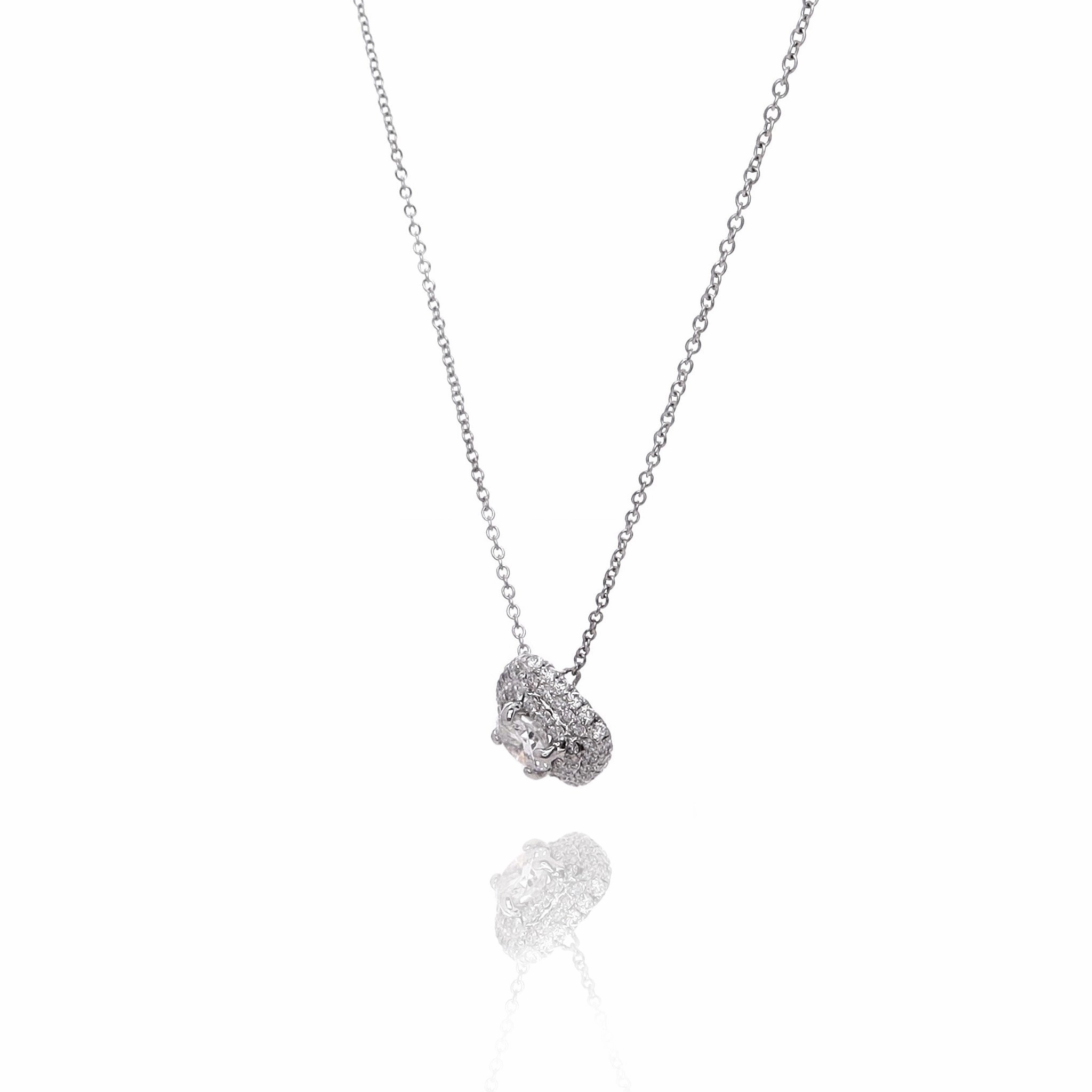 Estate 18k White Gold 16-18" Diamond Double Halo Pendant Necklace