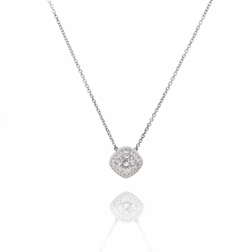Estate 18k White Gold 16-18" Diamond Double Halo Pendant Necklace