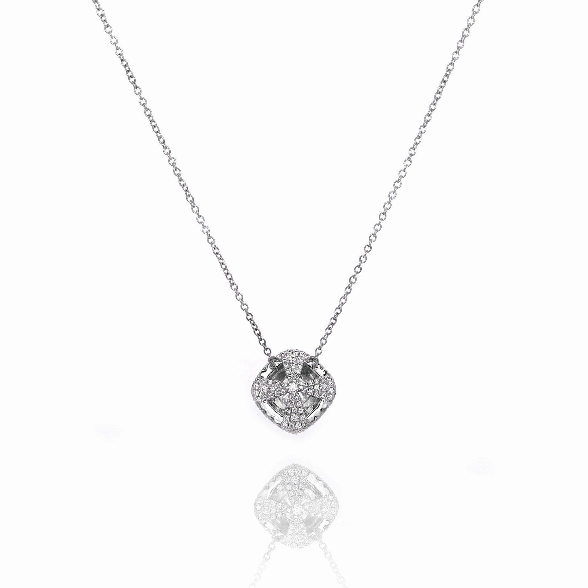 Estate 18k White Gold 16-18" Diamond Double Halo Pendant Necklace
