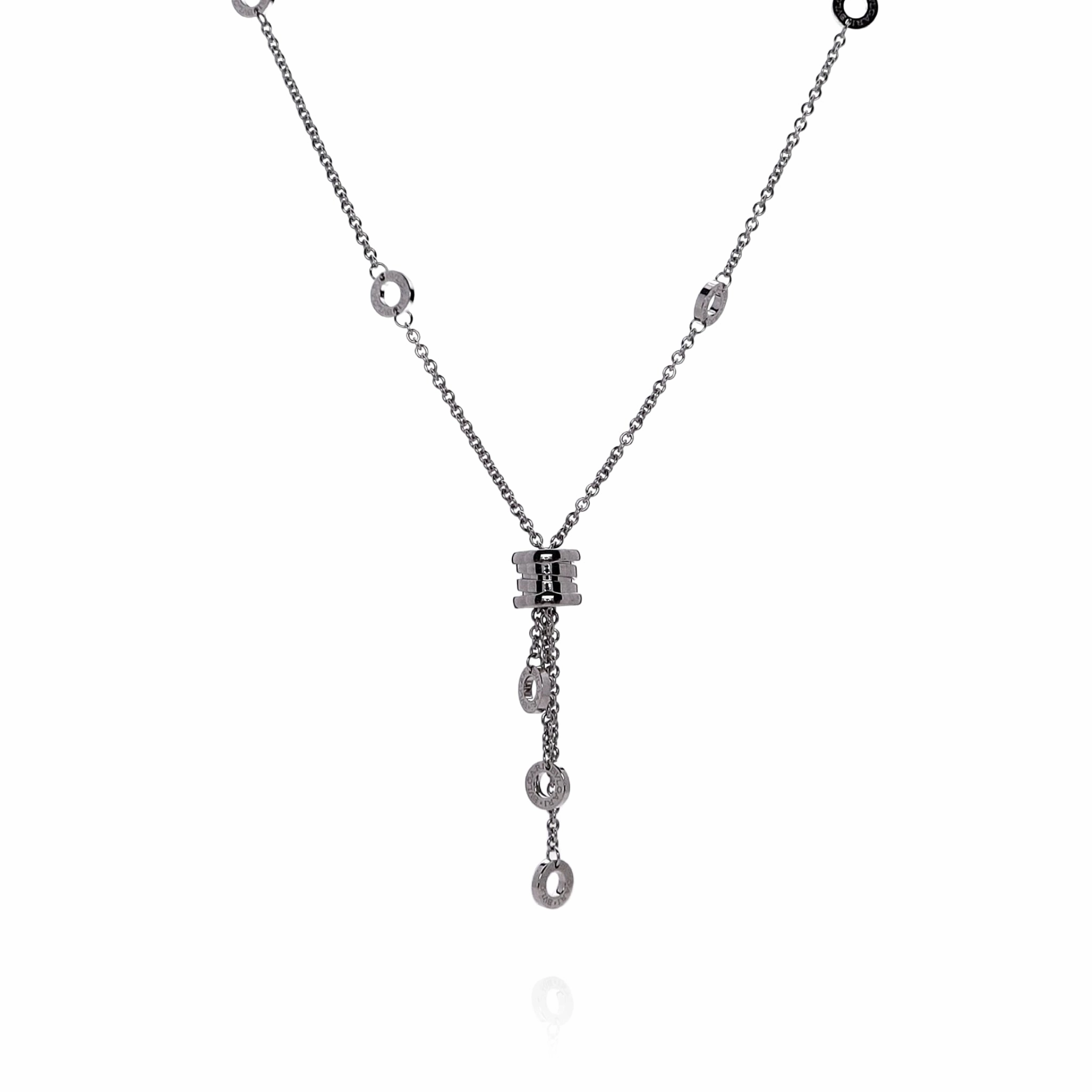 Estate Bvlgari 18k White Gold 16" B.zero1 Tassel Station Pendant Necklace