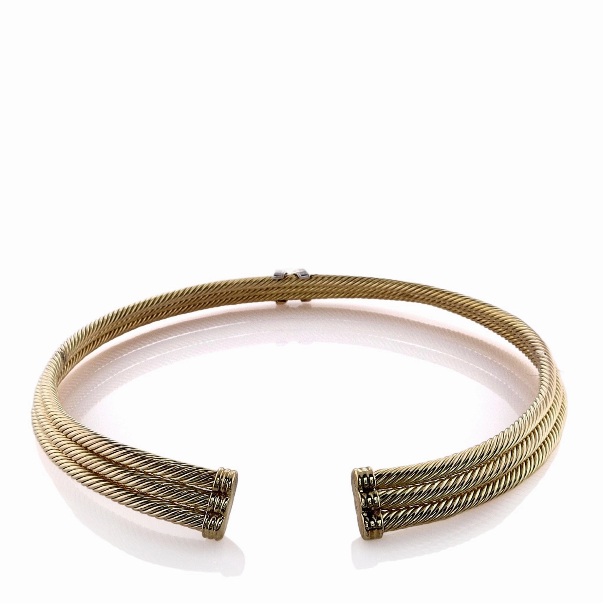 Estate David Yurman 14k Yellow Gold 3 Row Cable "X" Design Diamond Station Collar Necklace