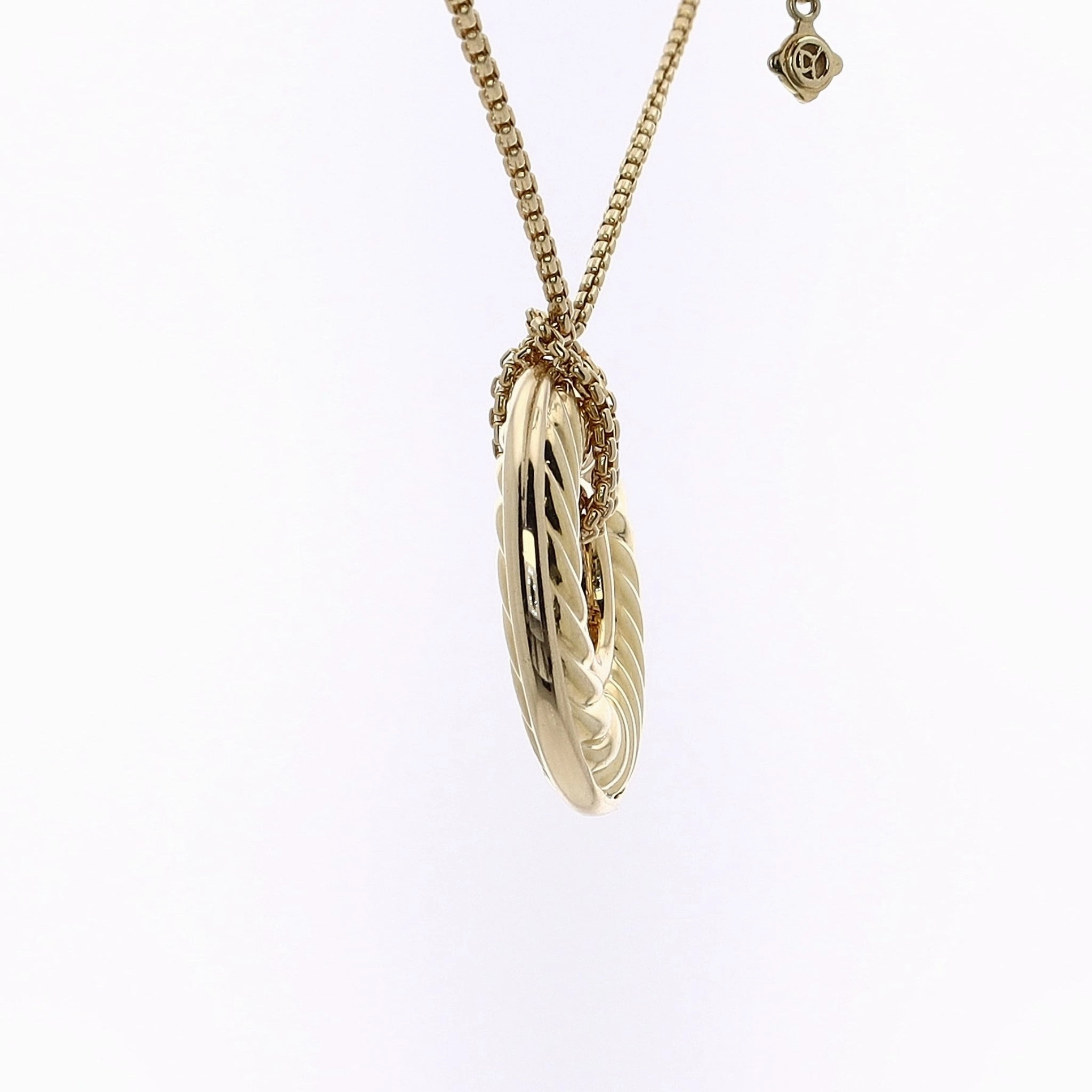 Estate David Yurman 18 Karat Yellow Gold Circle Cable Disc Diamond Pendant Necklace
