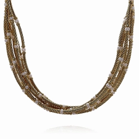 Estate David Yurman 18k Yellow Gold Multi Cable Strand Pearl Choker Necklace