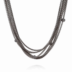 Estate David Yurman Sterling Silver Multi Box Link Diamond Station Chain Necklace