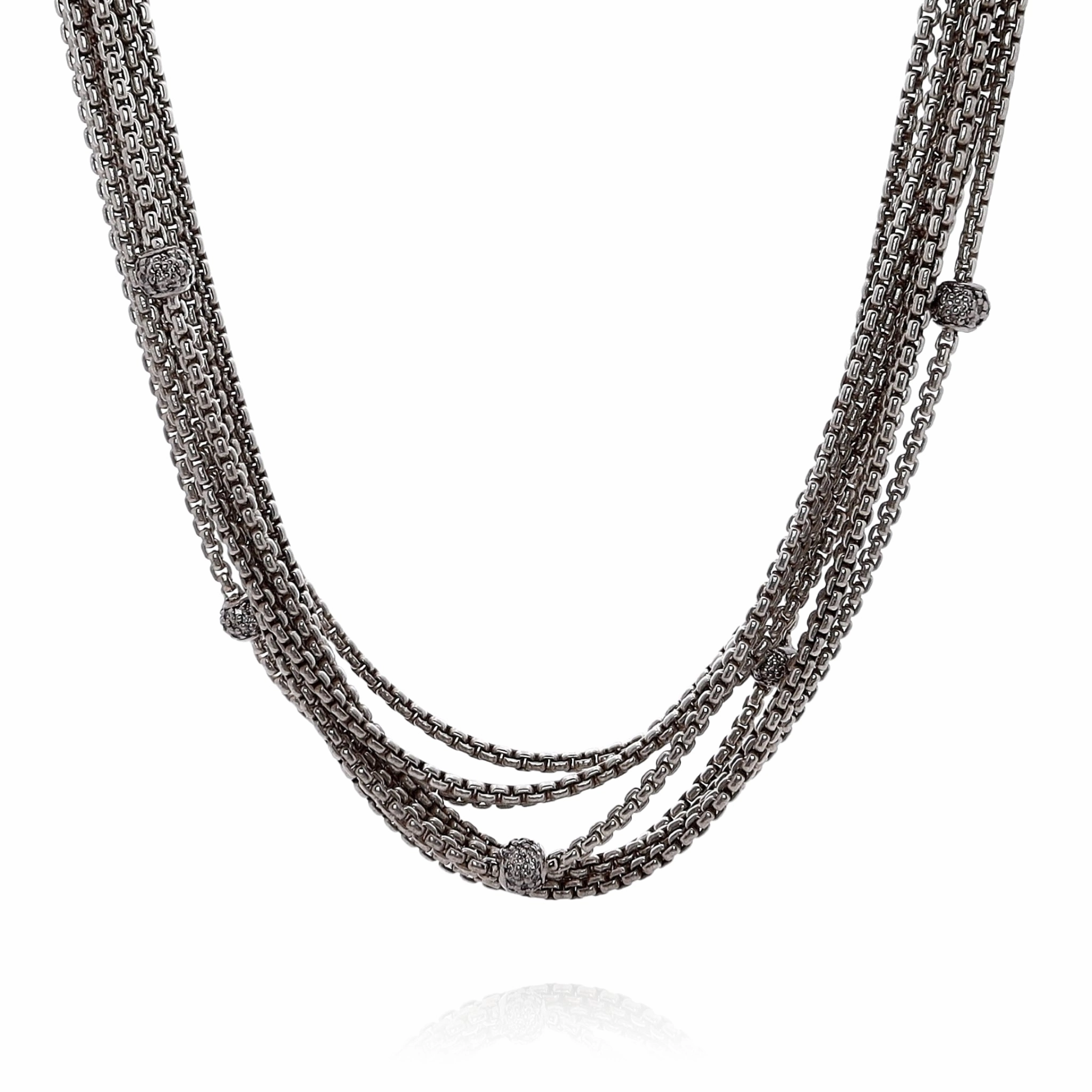 Estate David Yurman Sterling Silver Multi Box Link Diamond Station Chain Necklace