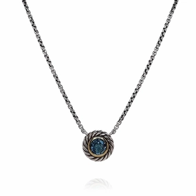 Estate David Yurman Two-Tone Cookie Collection Clue Topaz Chain Pendant Necklace