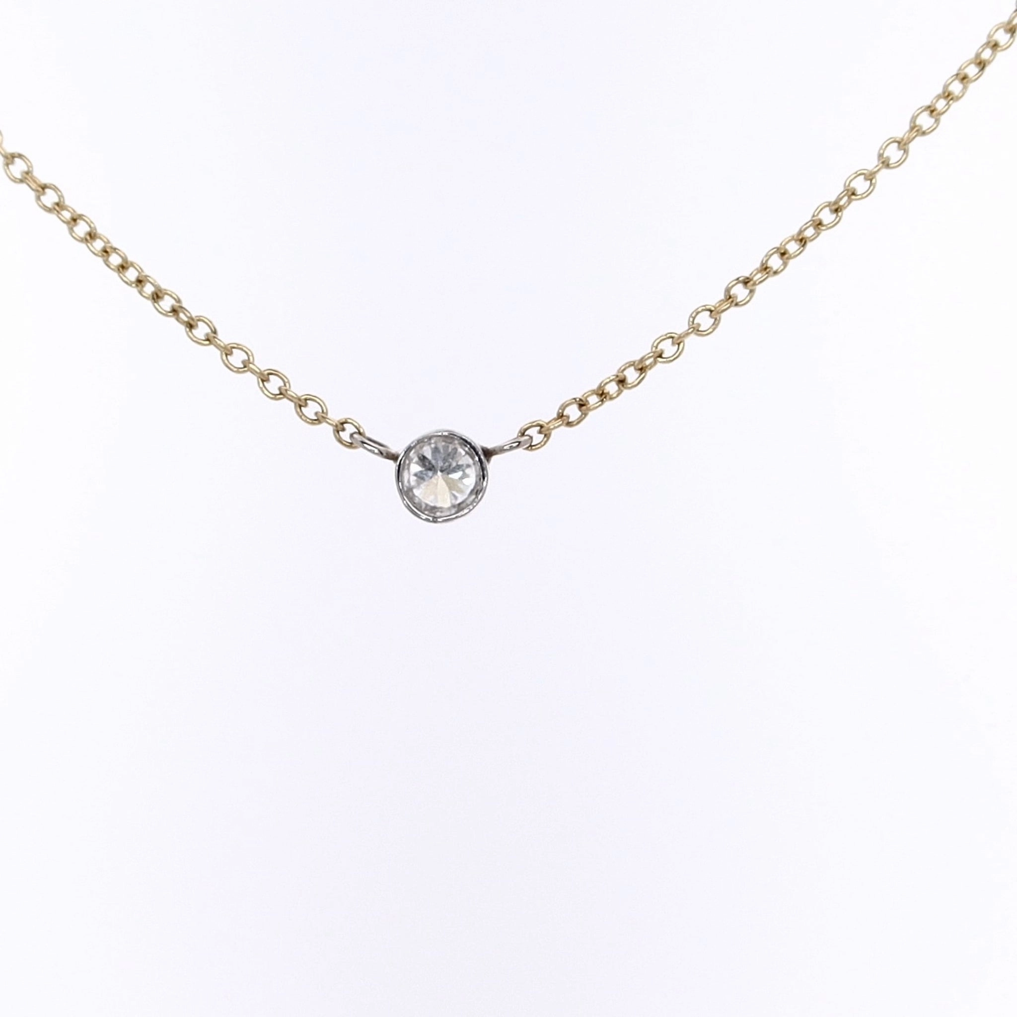 Estate Platinum and 18 Karat Yellow Gold Diamond Pendant Necklace