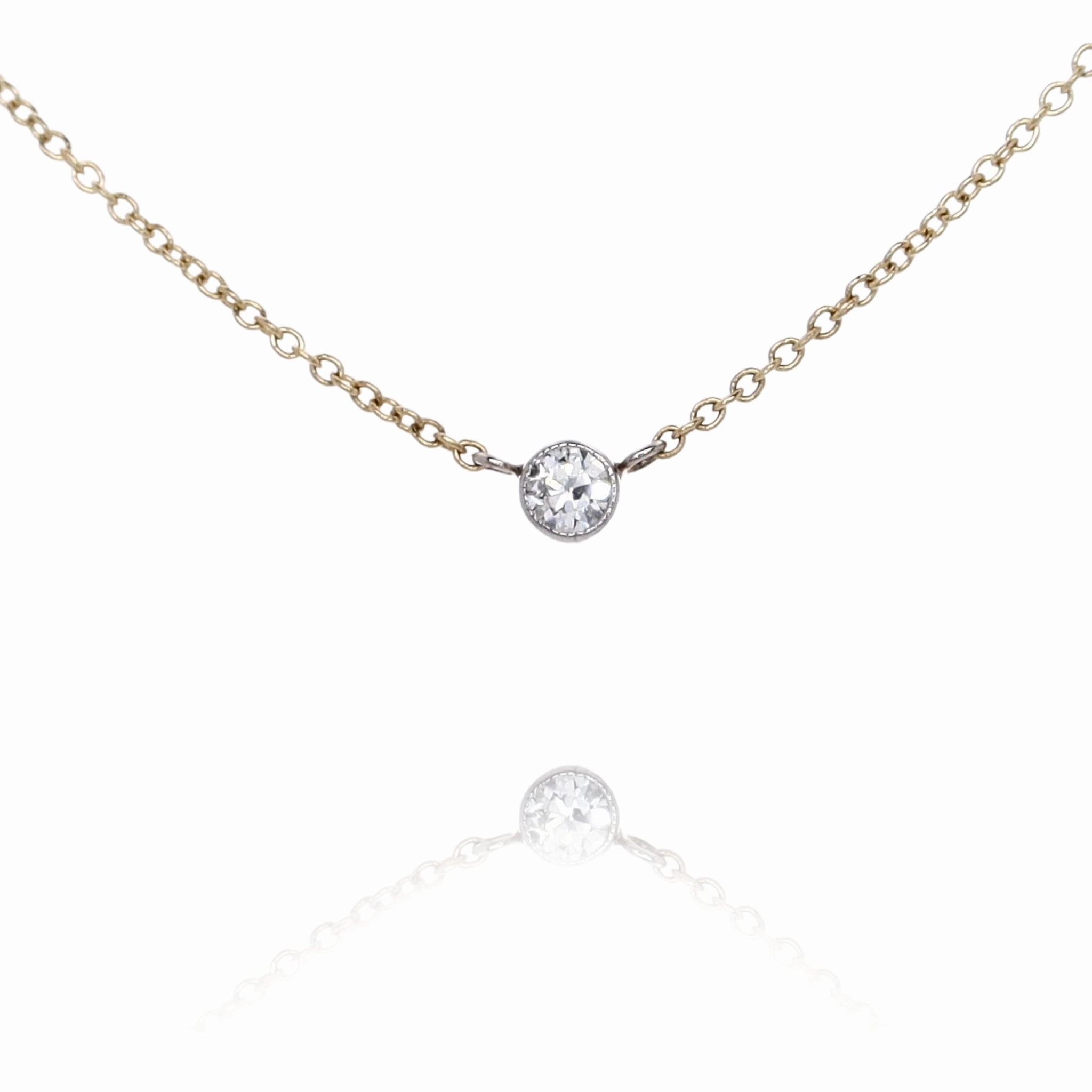 Estate Platinum and 18 Karat Yellow Gold Diamond Pendant Necklace