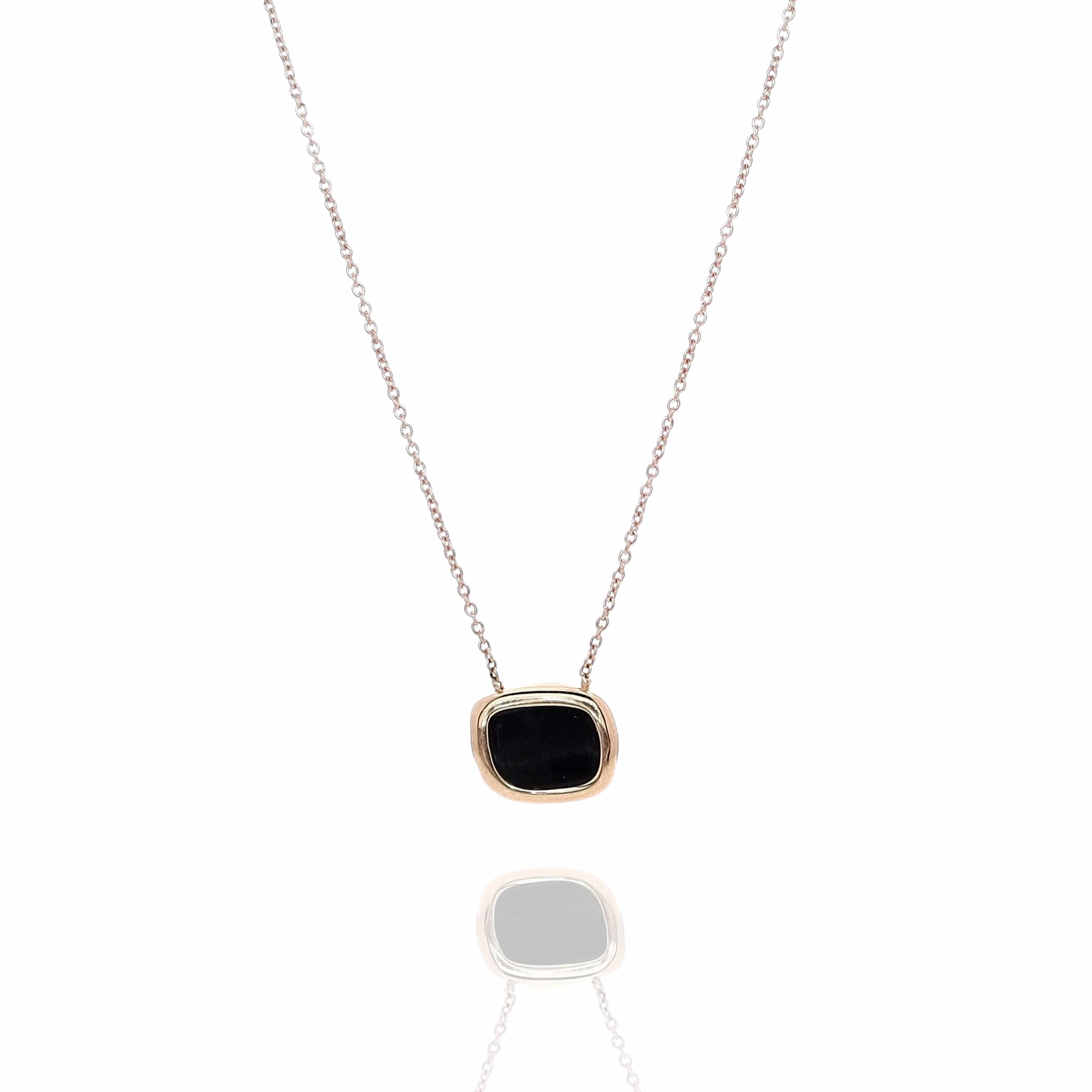 Estate Roberto Coin 18k Rose Gold Black Onyx Bezel Set Tablet Pendant Necklace