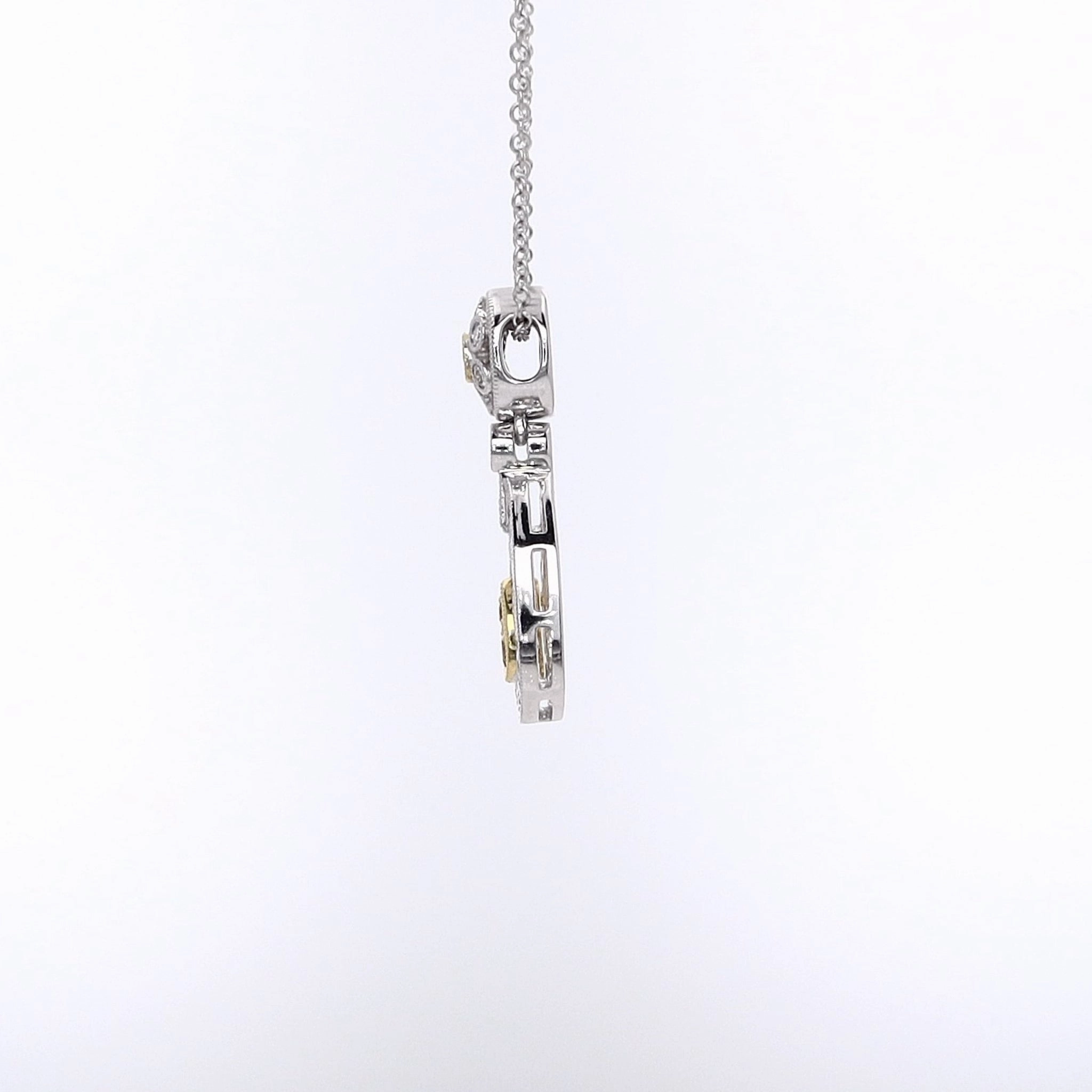 Estate Simon G 18 Karat Two-Tone Diamond Tear Drop Design Pendant Necklace