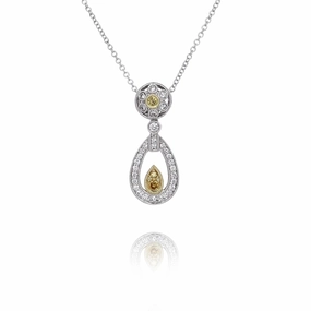 Estate Simon G 18 Karat Two-Tone Diamond Tear Drop Design Pendant Necklace