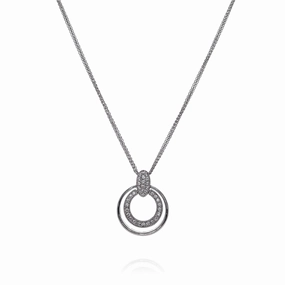 Estate Simon G 18k White Gold Double Circle Diamond Chain Pendant Necklace