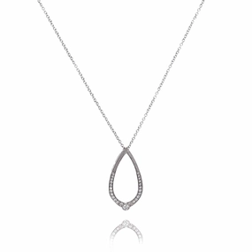 Estate Simon G 18k White Gold Milgrain Tear Drop Design Graduated Diamond Pendant Necklace
