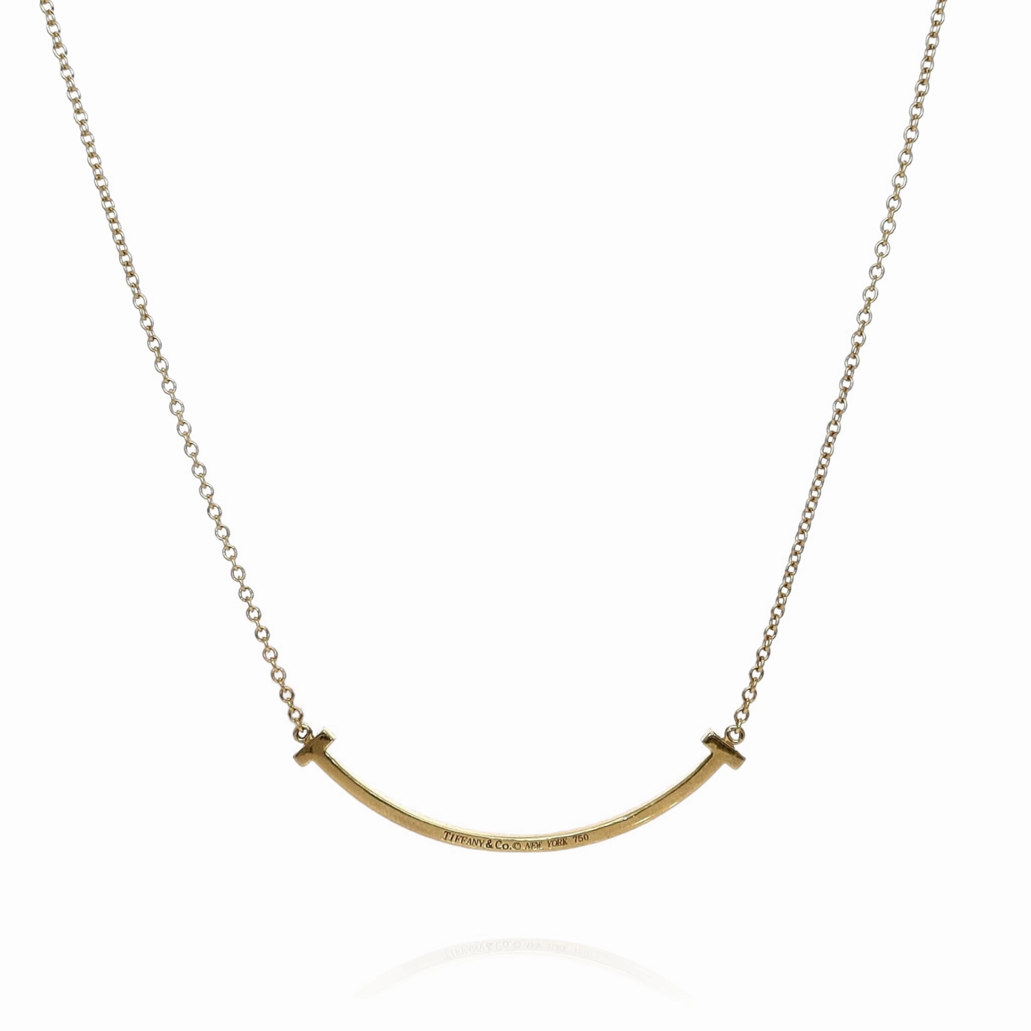 Estate Tiffany & Co 18k Yellow Gold "Tiffany T" Diamond Smile Pendant Necklace