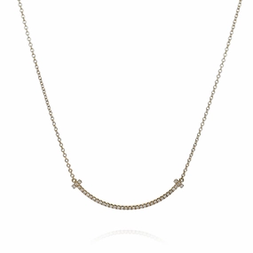 Estate Tiffany & Co 18k Yellow Gold "Tiffany T" Diamond Smile Pendant Necklace
