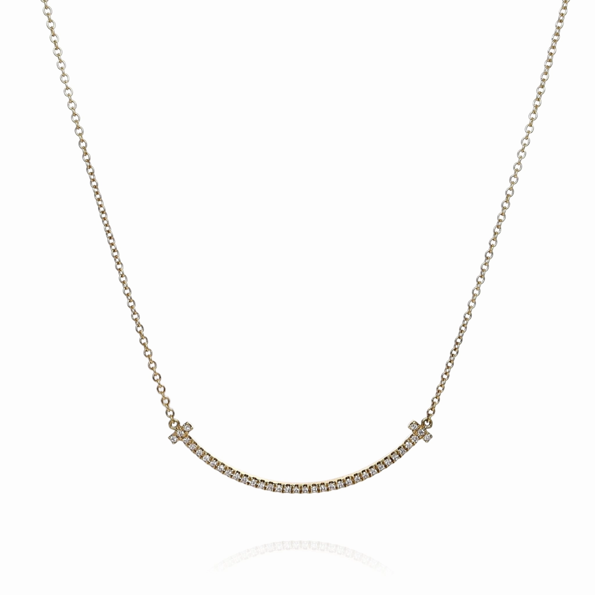 Estate Tiffany & Co 18k Yellow Gold "Tiffany T" Diamond Smile Pendant Necklace