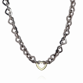 Estate Tiffany & Co Two Tone 16" Polished Heart Link Chain Necklace