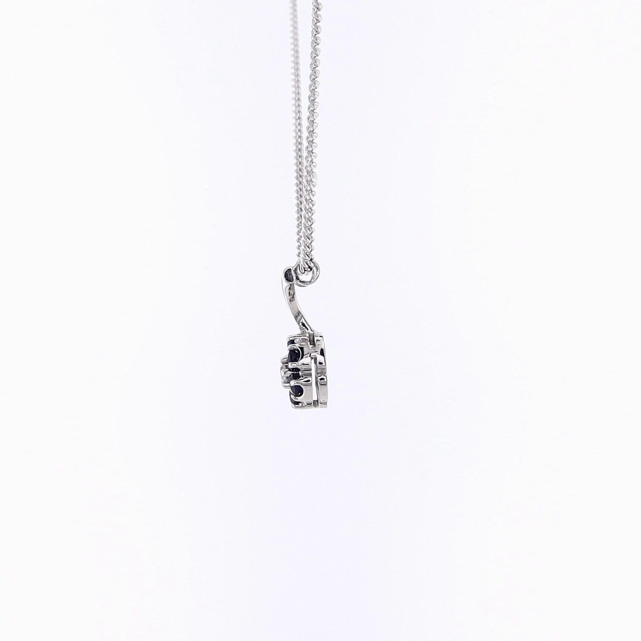 Estate White Gold Flower Motif Diamond and Sapphire Pendant Necklace