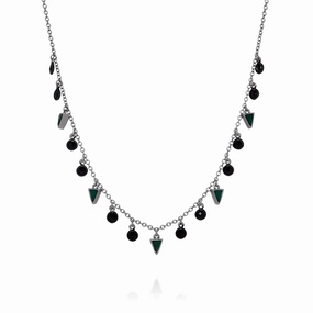 Freida Rothman Sterling Silver Green Agate and Black Cubic Zirconia Necklace