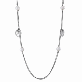 Honora Sterling Silver 30" Coin and Freshwater Pearl Station Necklace