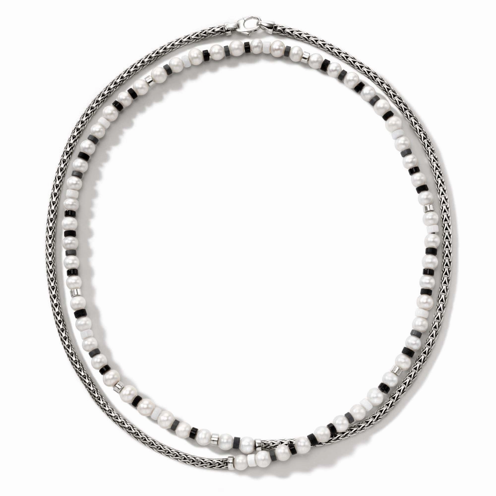 John Hardy Colorblock Pearl Necklace with Black Onyx