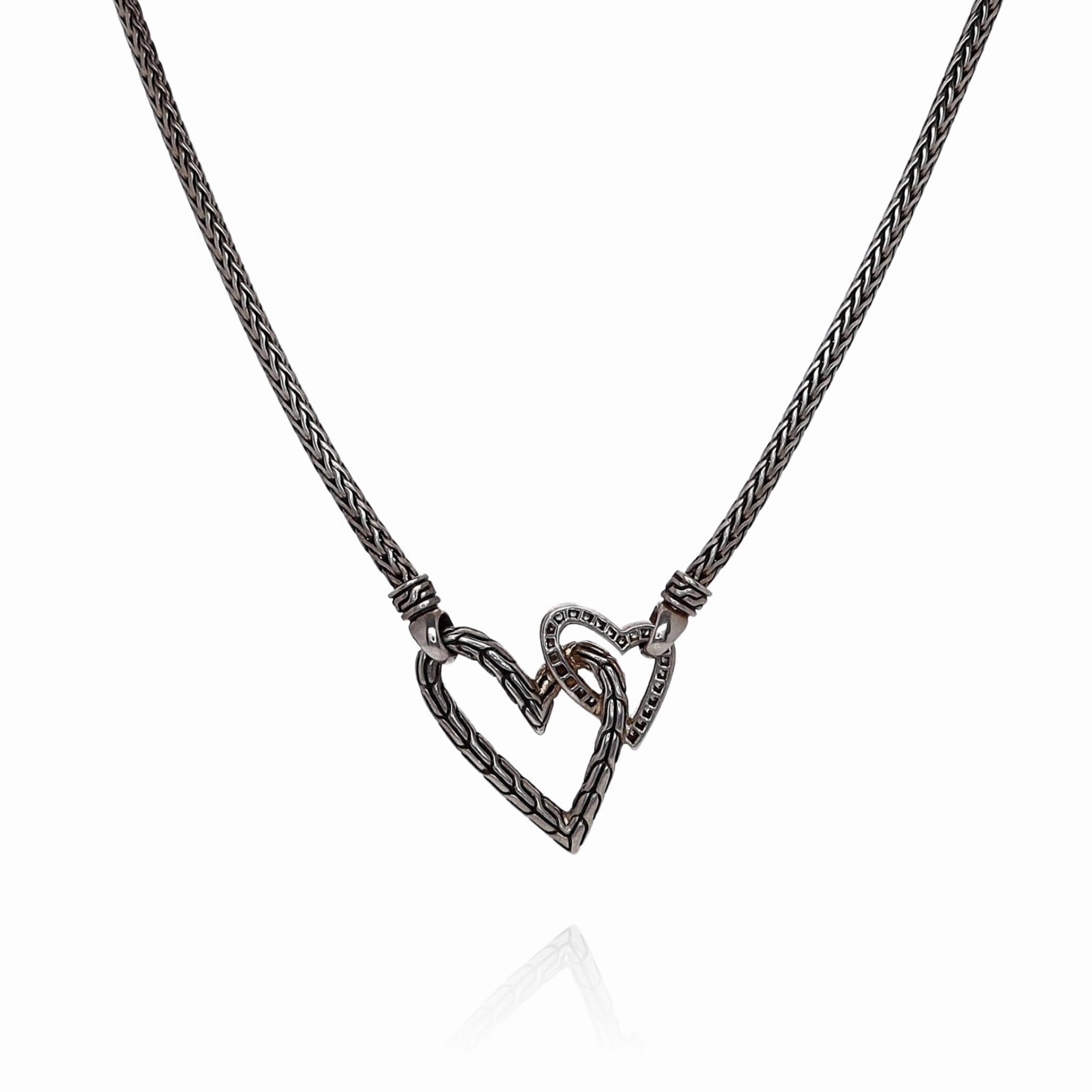 John Hardy Sterling Silver Classic Double Heart Diamond Necklace