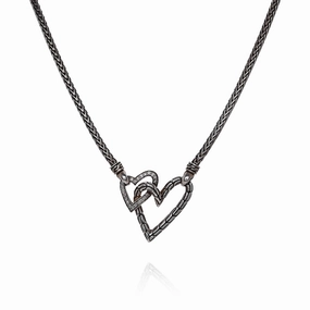 John Hardy Sterling Silver Classic Double Heart Diamond Necklace
