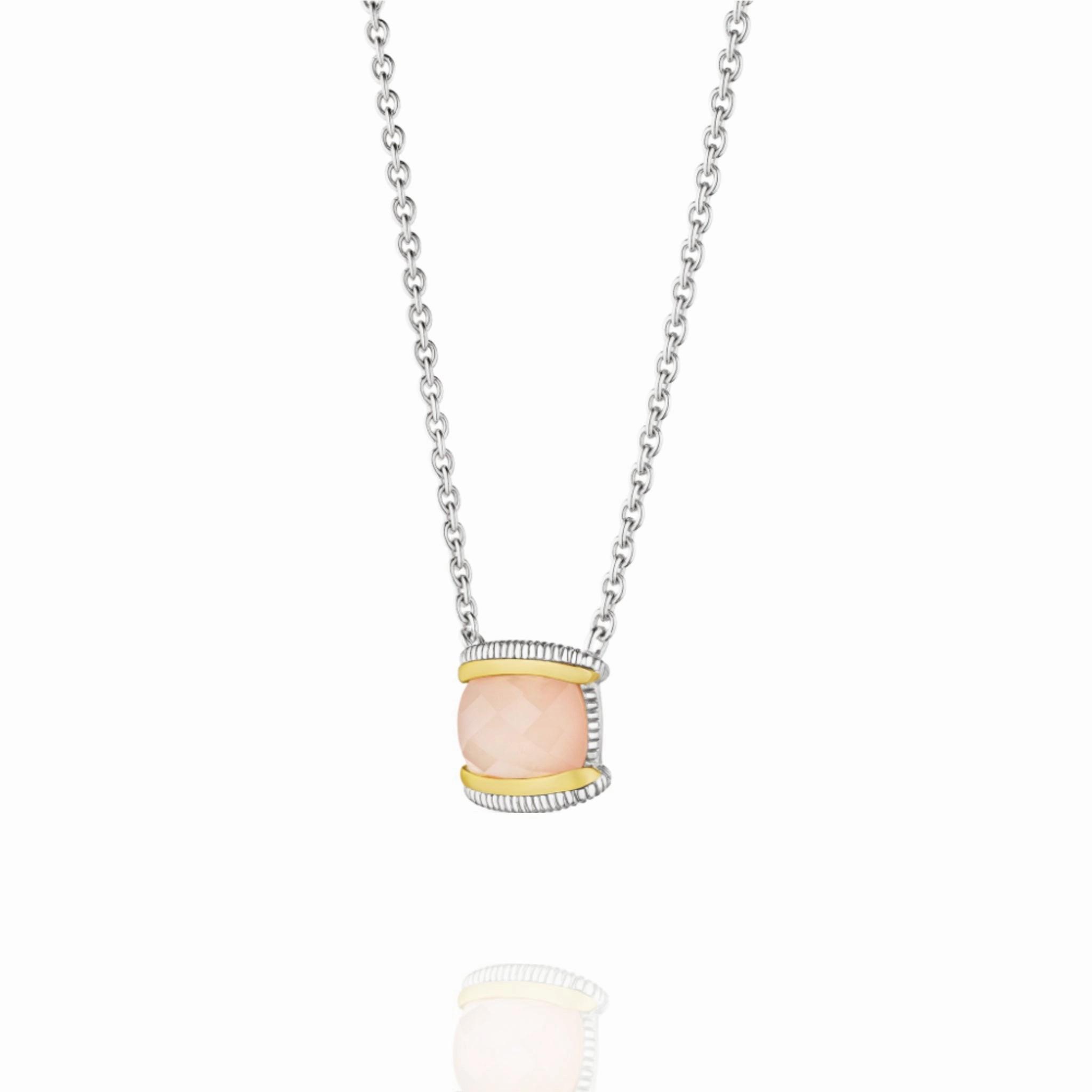 Judith Ripka Eternity Two-Tone Gemstone Pendant Necklace Rose Quartz/Mother of Pearl