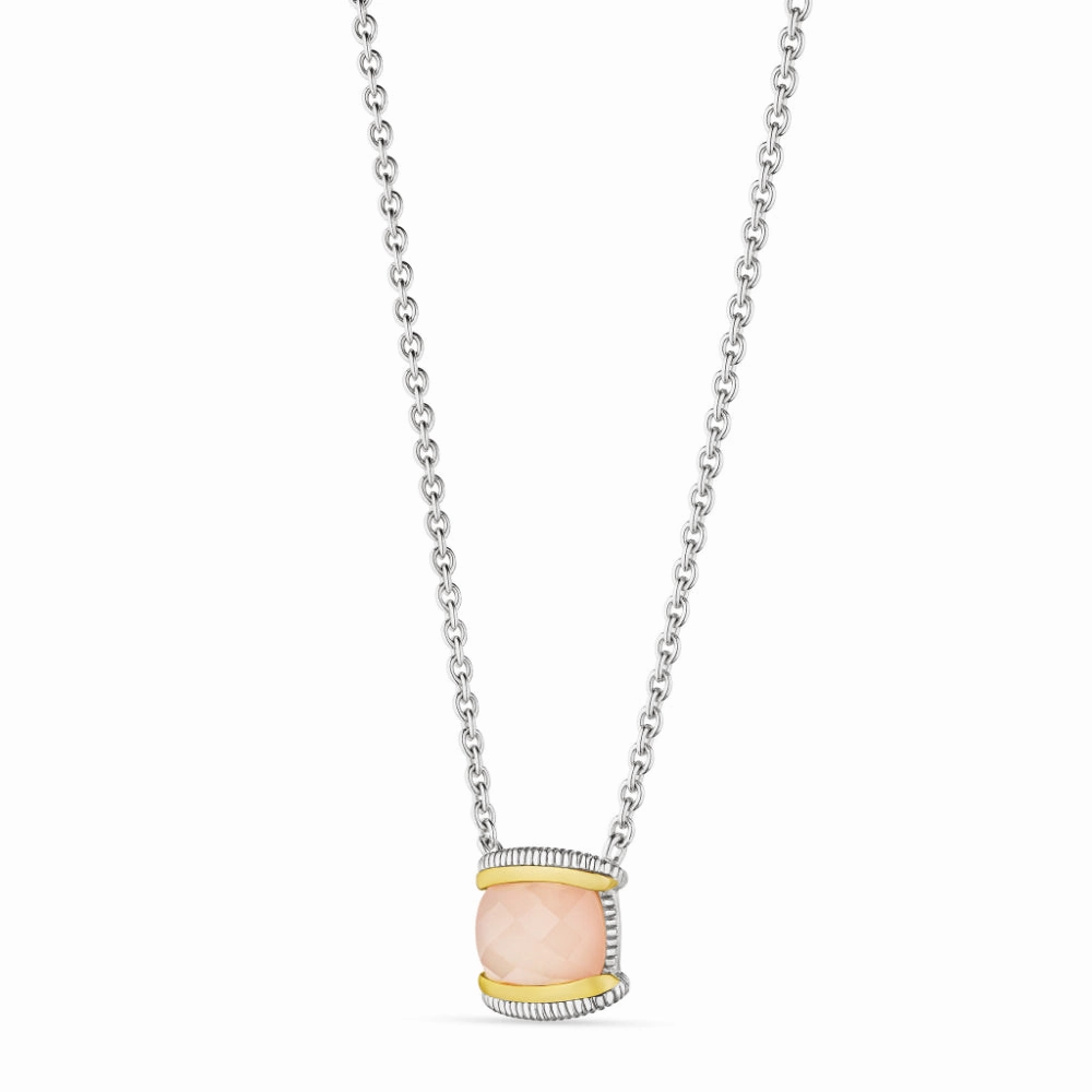 Judith Ripka Eternity Two-Tone Gemstone Pendant Necklace Rose Quartz/Mother of Pearl